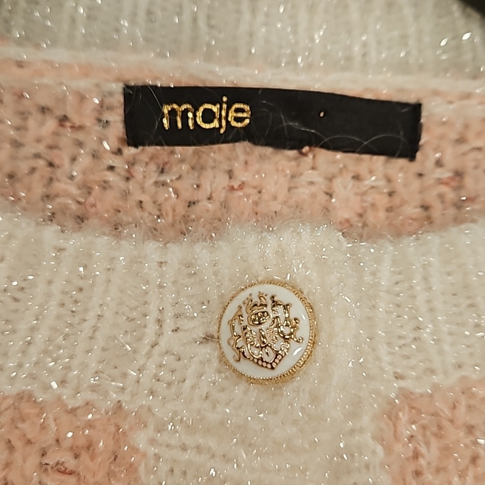 💕MAJE💕 Mission Sequin Embellished Stretch Knit Cardigan ~ Pale Pink - Picture 16 of 16